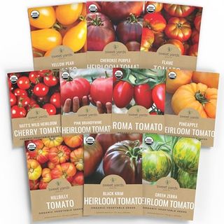 Organic Tomato Seeds Variety Pack - 10 Individual Packs - 2025 Season - Roma, Cherry, Black Krim, Yellow Pear, Pineapple and More! for Indoor & Outdoor Planting (non-Gmo, Certified Organic)