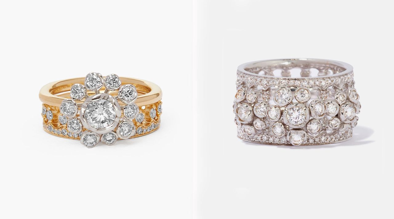 Two engagement rings by Annoushka in gold and diamonds