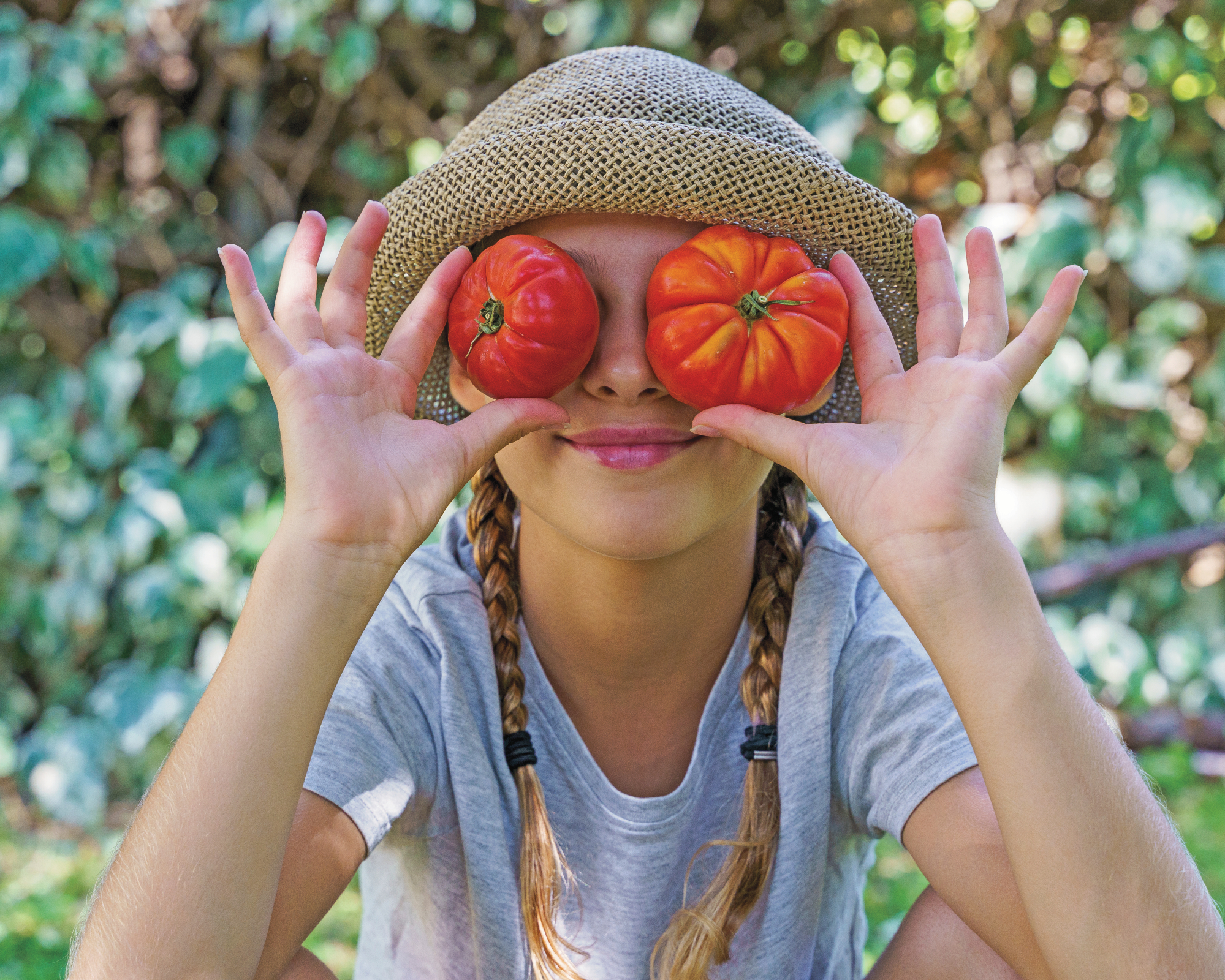 Little kid having fun with food vegetables at the garden. Vegetables in domestic garden.