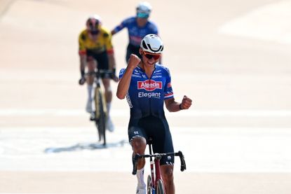 Mathieu van der poel winning Paris-Roubaix