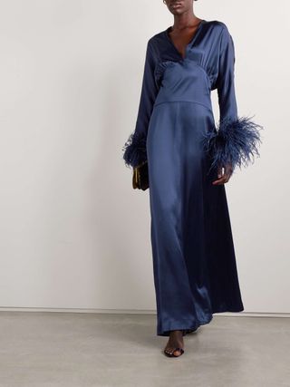 Elvira Feather-Trimmed Silk-Satin Gown