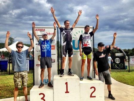 The men's podium: Christian Tanguy (Team CF), Jeremiah Bishop (Cannondale), Ben Melt Swanepoel (Squirt Lube)