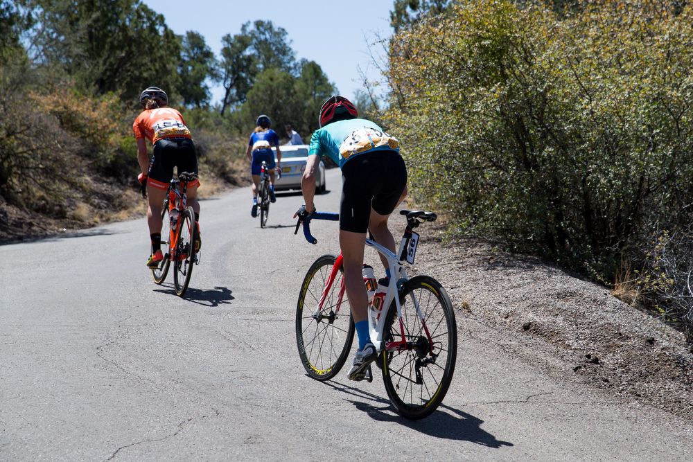The top 3 head into the final kilometer of todays climb on stage 1 of the Tour of The Gila on April 18, 2018 in Silver City