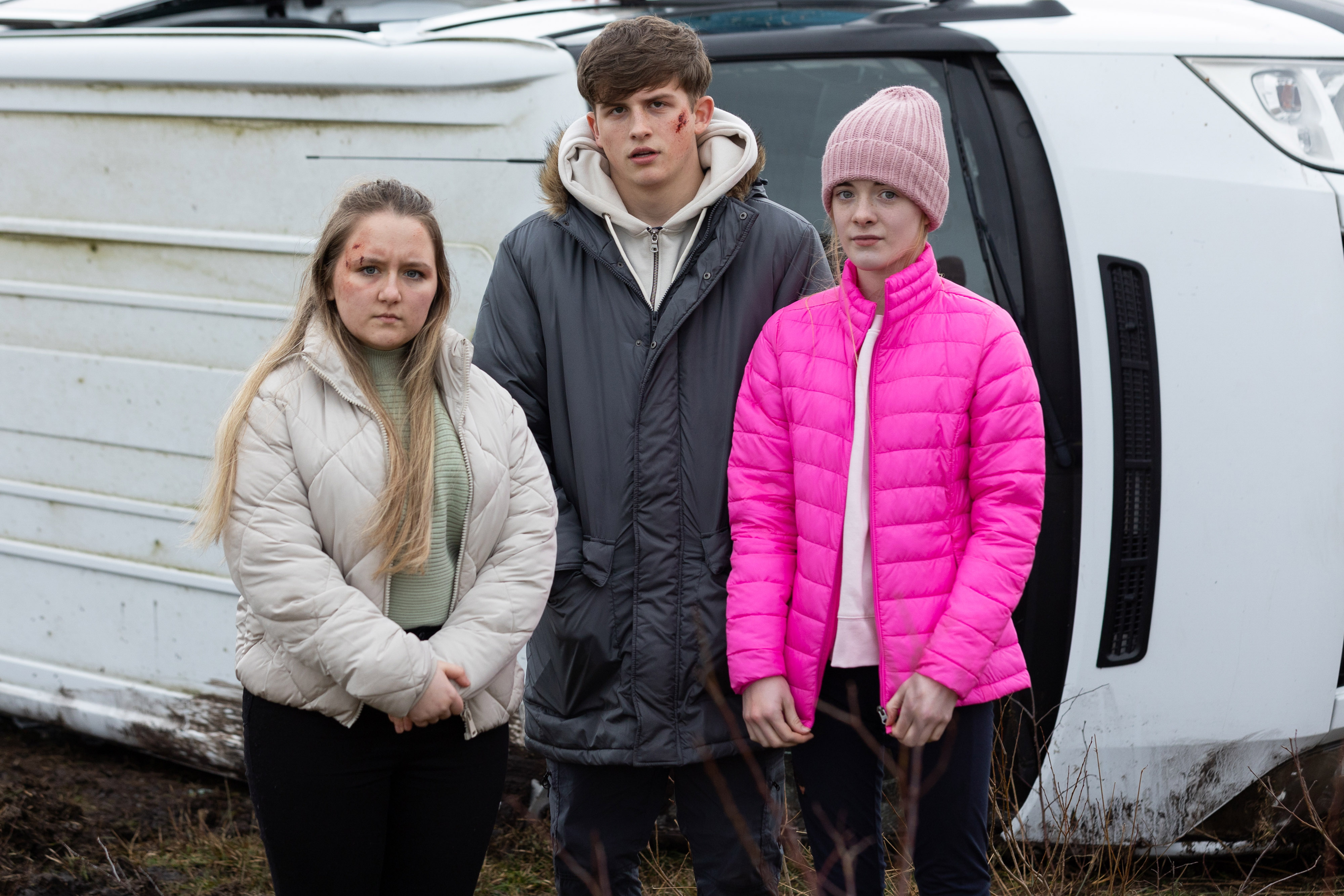 Pupils Leah, Charlie and Ella were all inside the minibus when it crashed.