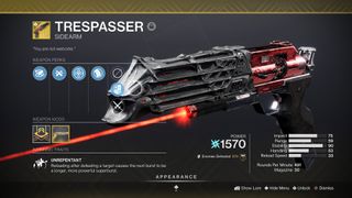 Destiny 2 Exotic weapon Trespasser sidearm