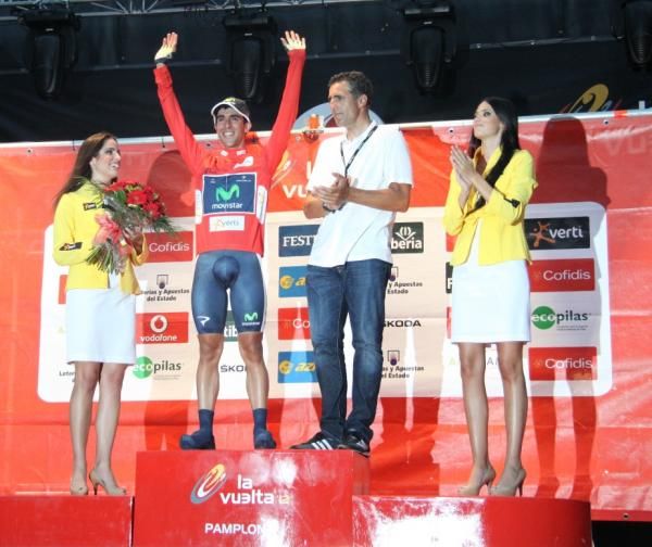 Jonathan Castroviejo (Movistar) his in red with Miguel Indurain at his side