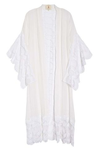 Clothing, White, Outerwear, Sleeve, Poncho, Cardigan, Robe, Beige, Sweater, Lace,