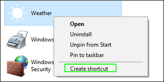 Right-click and choose Create shortcut