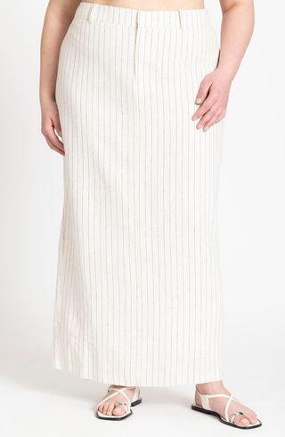 Pinstripe Linen Blend Column Maxi Skirt