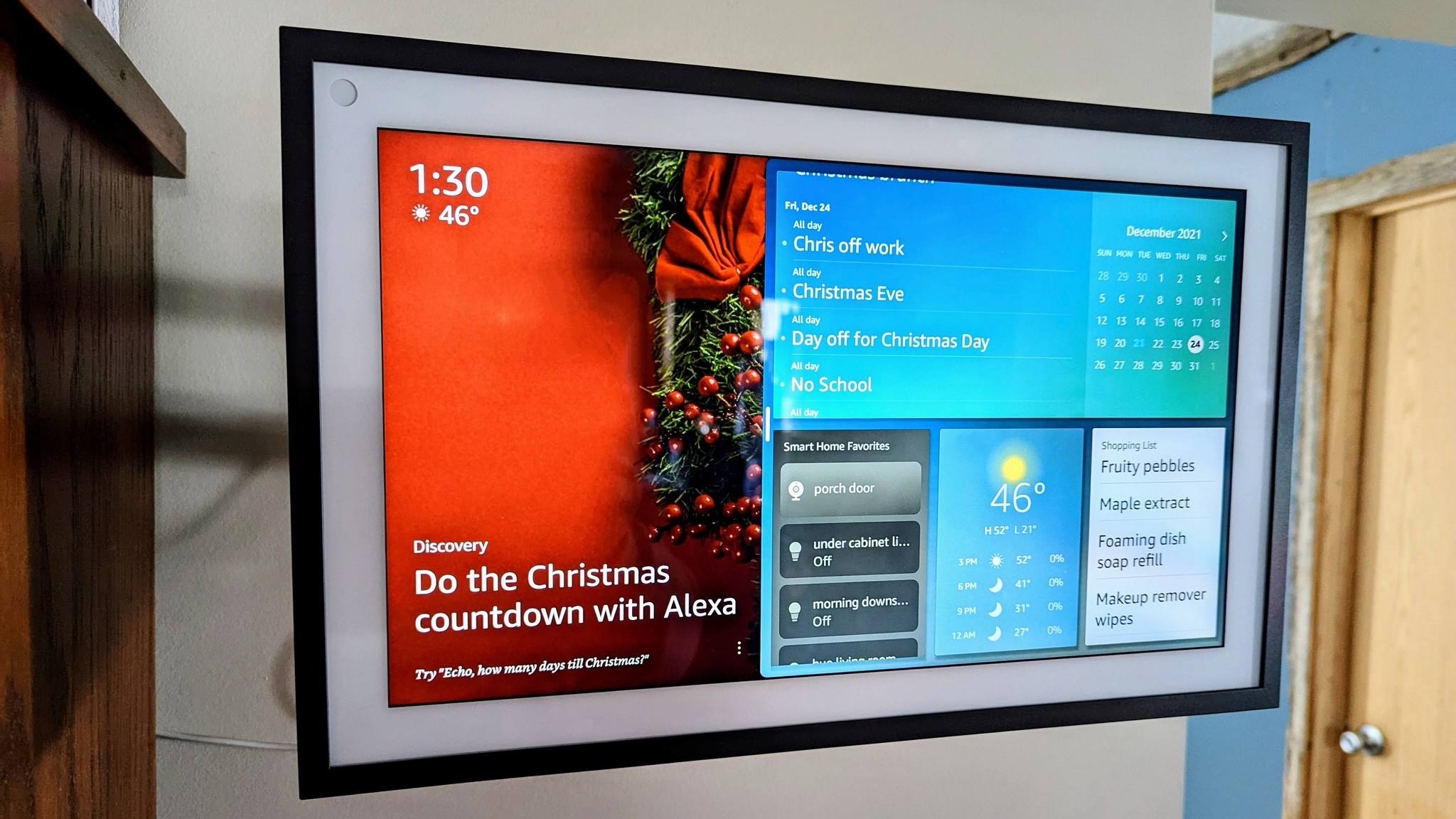 Amazon Echo Show 15 showing widgets like weather and notes
