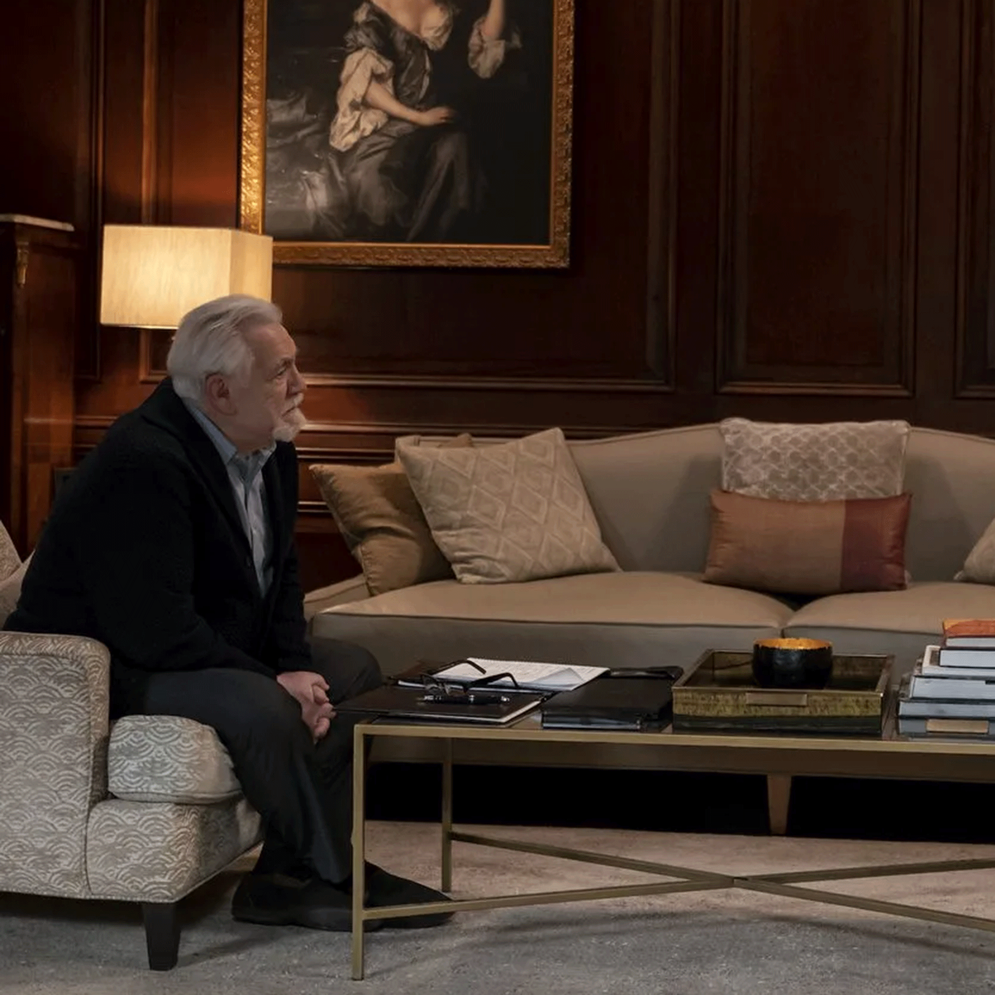 Logan Roy in wooden living room