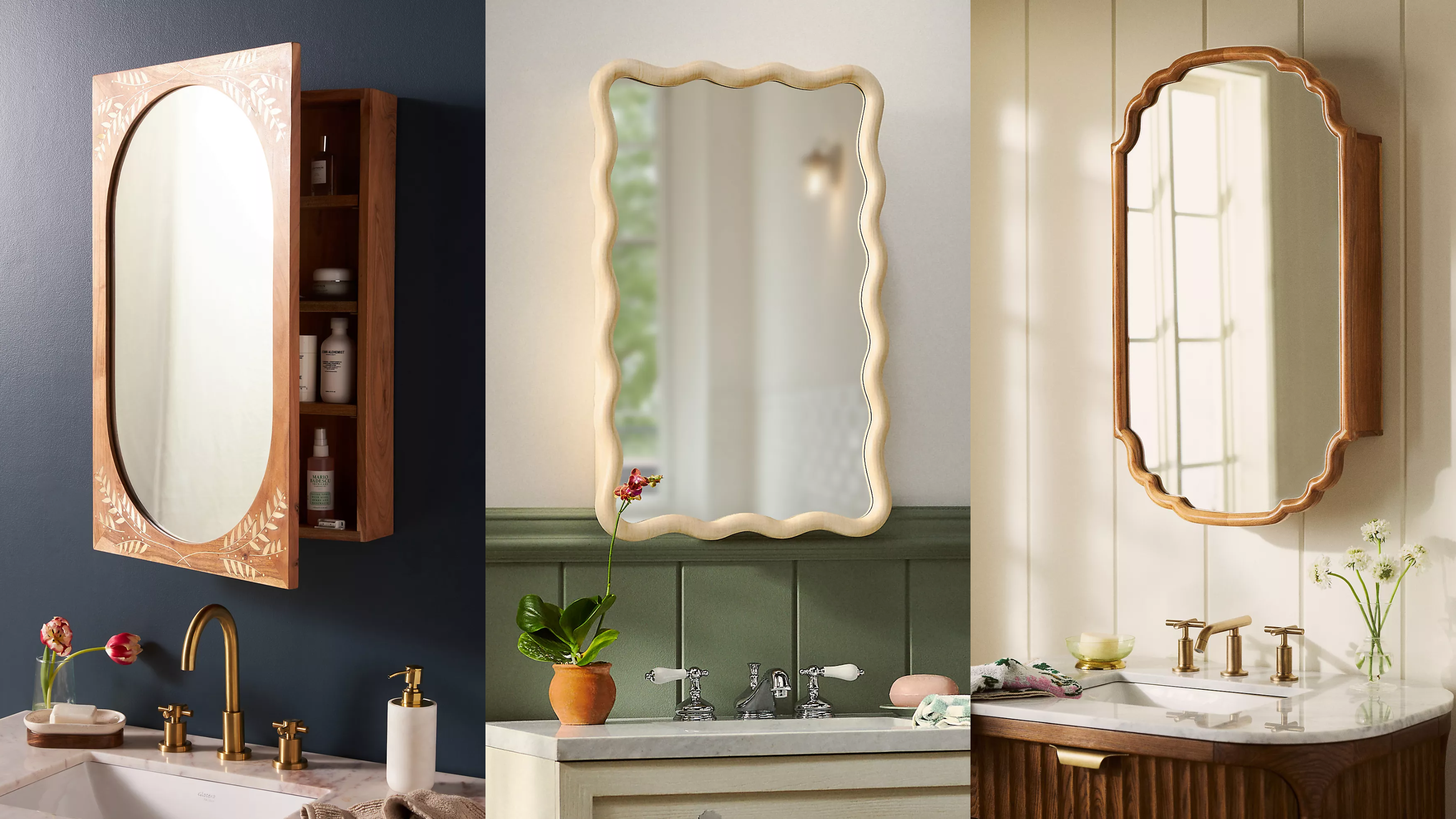 three different bathroom mirror cabinets from anthropologie