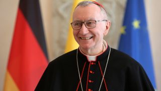 Cardinal Secretary of State of the Vatican Pietro Parolin arrives to meet with German President Frank-Walter Steinmeier (unseen) at Schloss Bellevue on June 29, 2021 in Berlin, Germany.