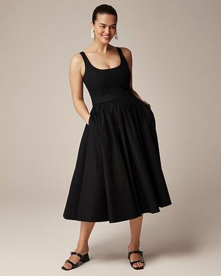 Fit-And-Flare Midi Dress in Cotton Poplin