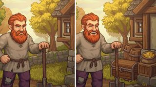 An unhappy graveyard keeper and a happy one with goods and riches behind him