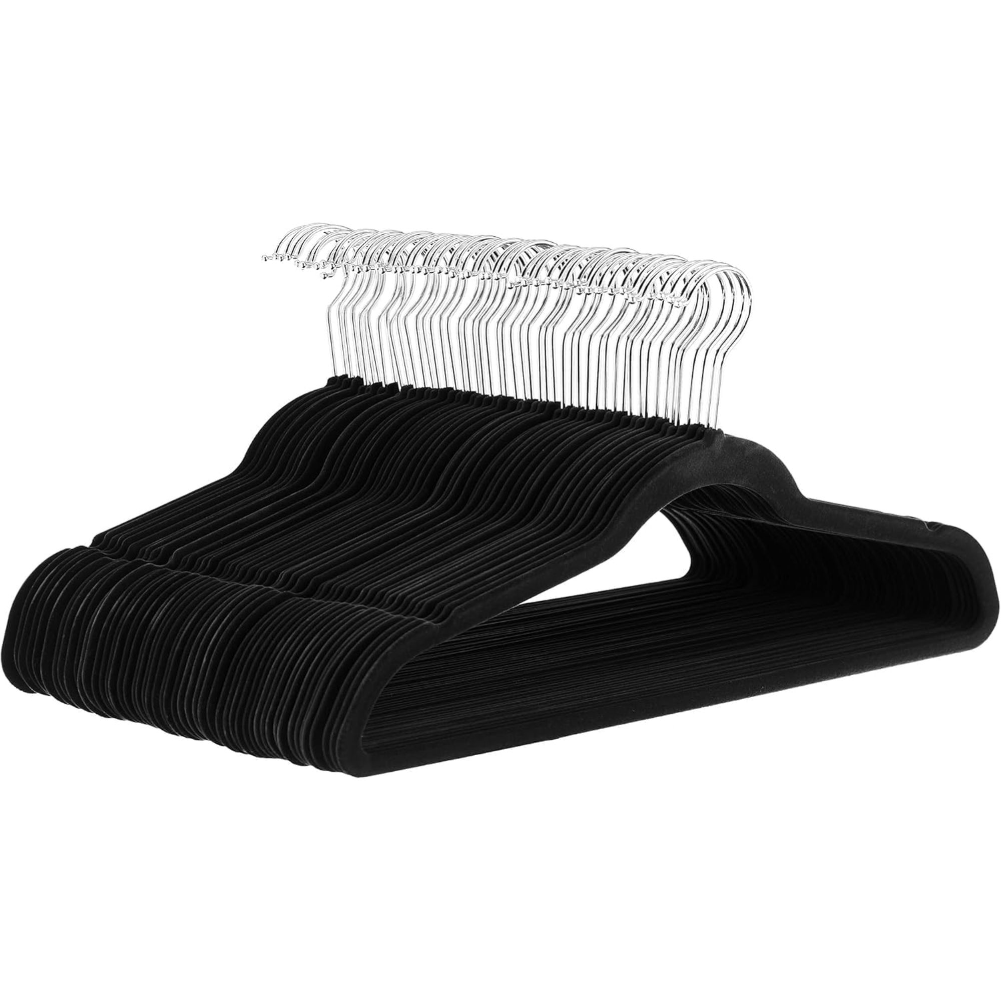 Black velvet hangers with silver hooks