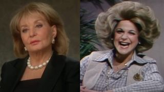 From left to right: Barbara Walters in an interview, and Gilda Radner doing an impersonation of Barbara Walters.