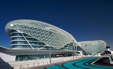 Exterior view of the Yas Viceroy Hotel in Abu Dhabi, UAE