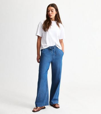 Blue Drawstring Waist Soft Denim Trousers