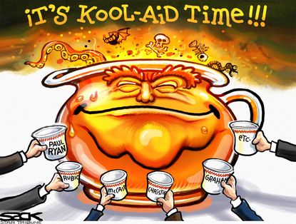 Political Cartoon U.S. Trump Kool Aid 2016