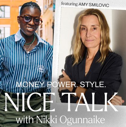 A photo of Nikki Ogunnaike with an inset photo of Amy Smilovic and text reading Money. Power. Style. Nice Talk with Nikki Ogunnaike