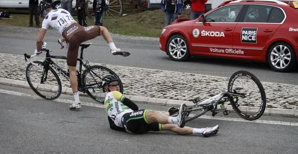 Simon Gerrans (GreenEdge) had a minor spill on stage 4 of Paris-Nice