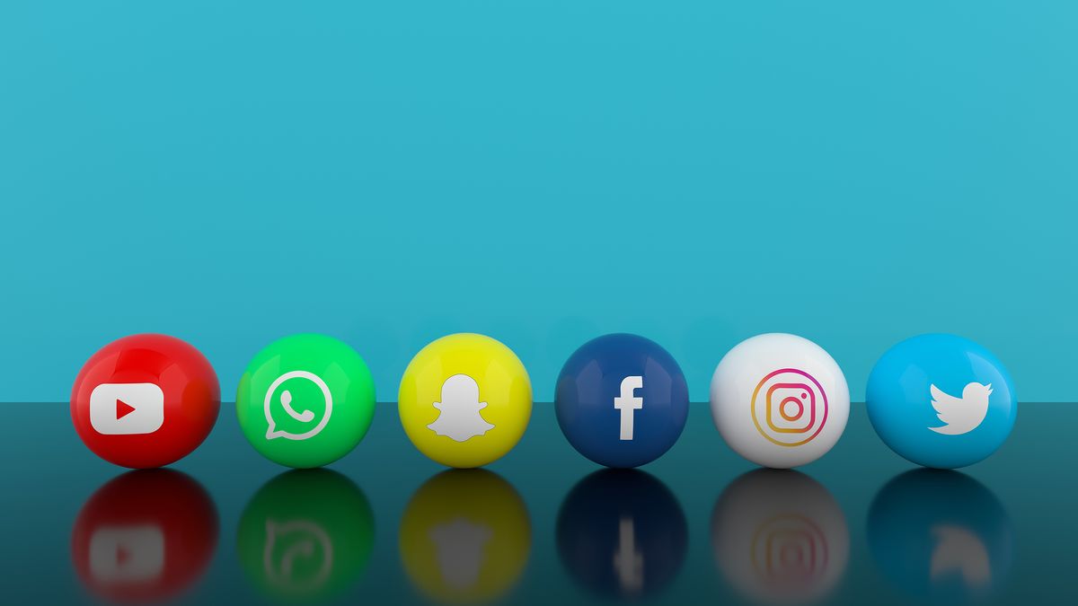 Social media icons on a blue background