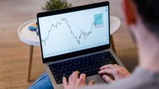 A man looks at stocks on his laptop