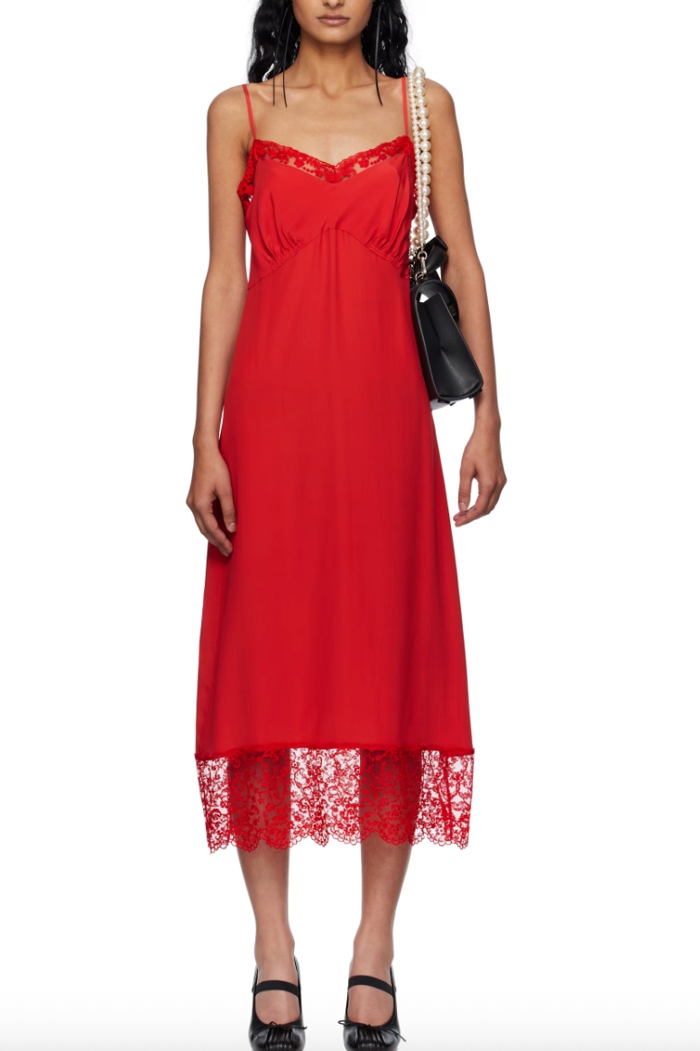 Simone Rocha, Red Deep Lace Trim Slip Midi Dress