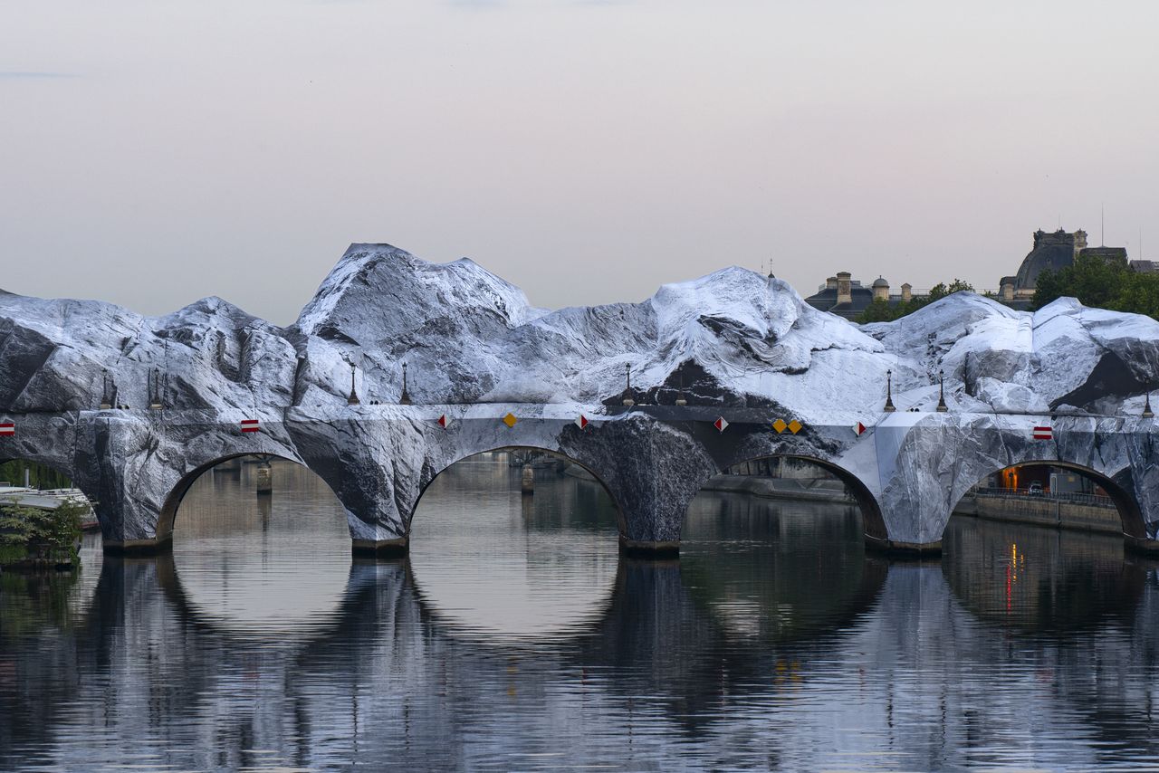 A giant inflatable mountain has appeared in the heart of Paris