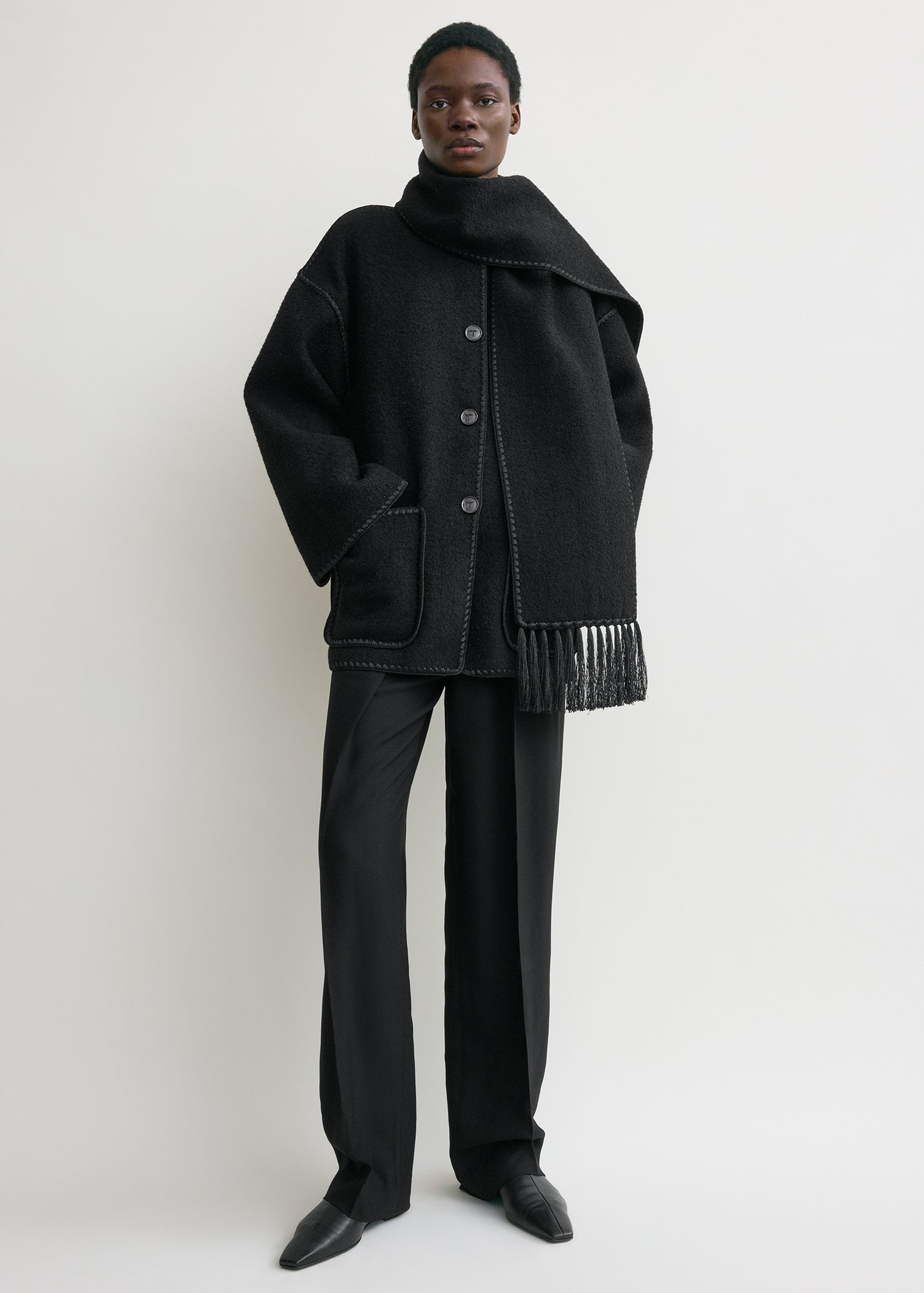 Embroidered Scarf Jacket Black