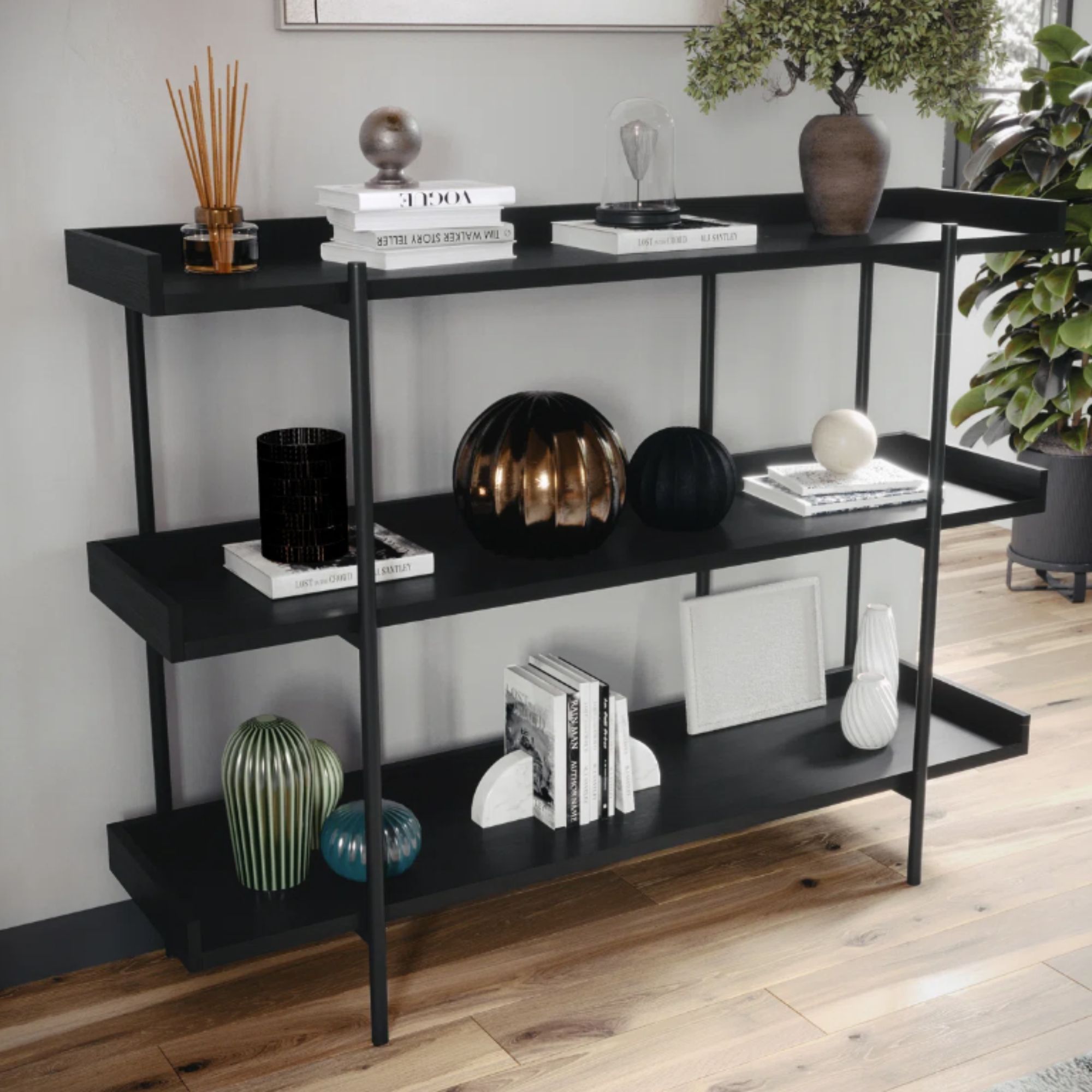 Raines Martha Stewart Emmett 3 Shelf Storage Display Unit Bookcase with Metal Frame