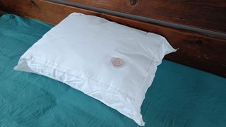 The Mediflow Water Pillow during testing pictured on the reviewer's bed