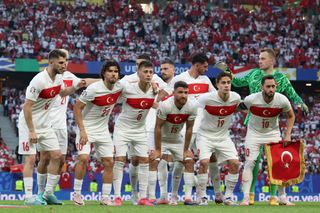 Turkey Euro 2024 squad Turkey's players pose for a team picture the UEFA Euro 2024 Group F football match between the Czech Republic and Turkey at the Volksparkstadion in Hamburg on June 26, 2024. (Photo by Ronny HARTMANN / AFP) (Photo by RONNY HARTMANN/AFP via Getty Images)