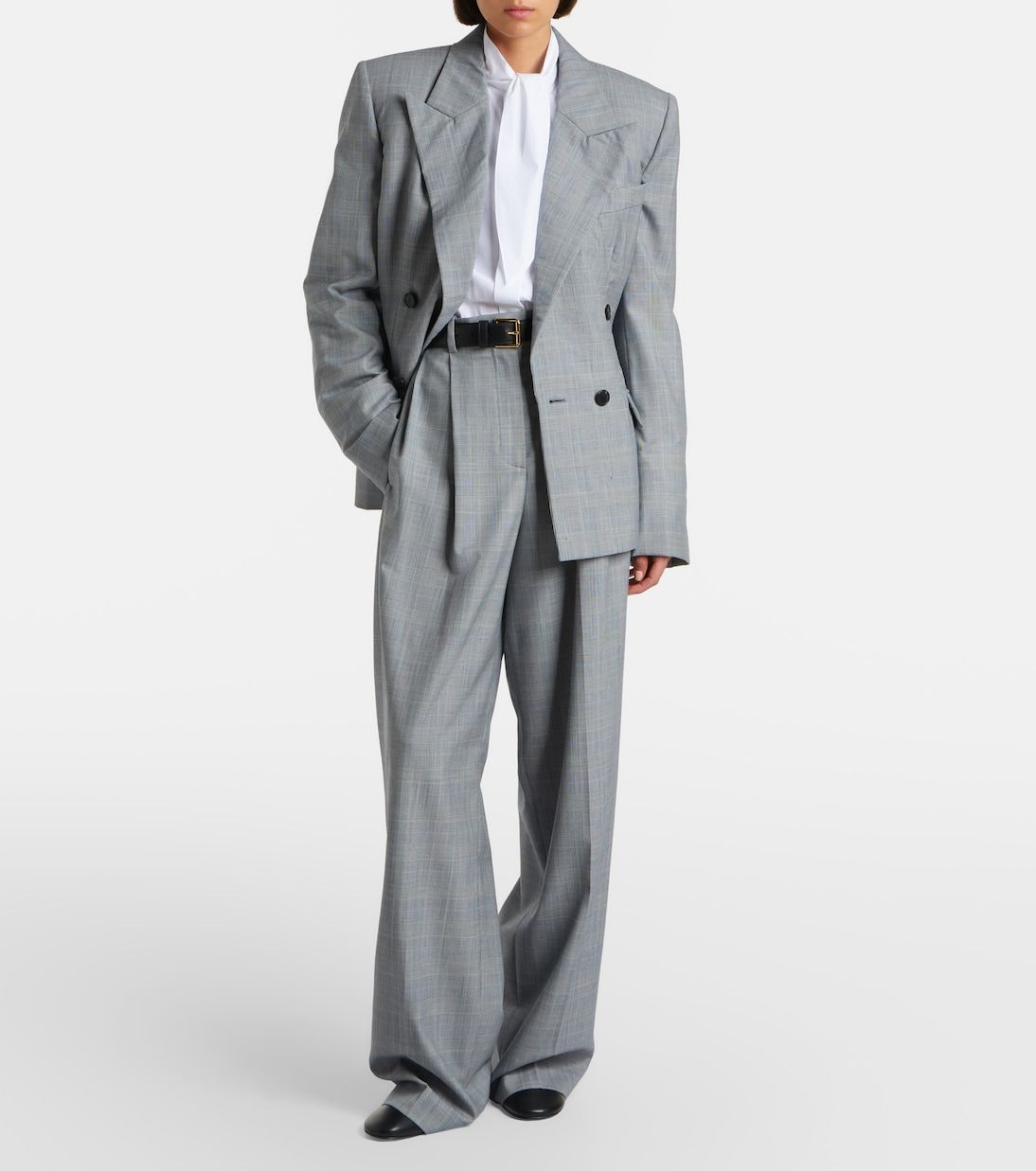 Checked Wool Wide-Leg Pants