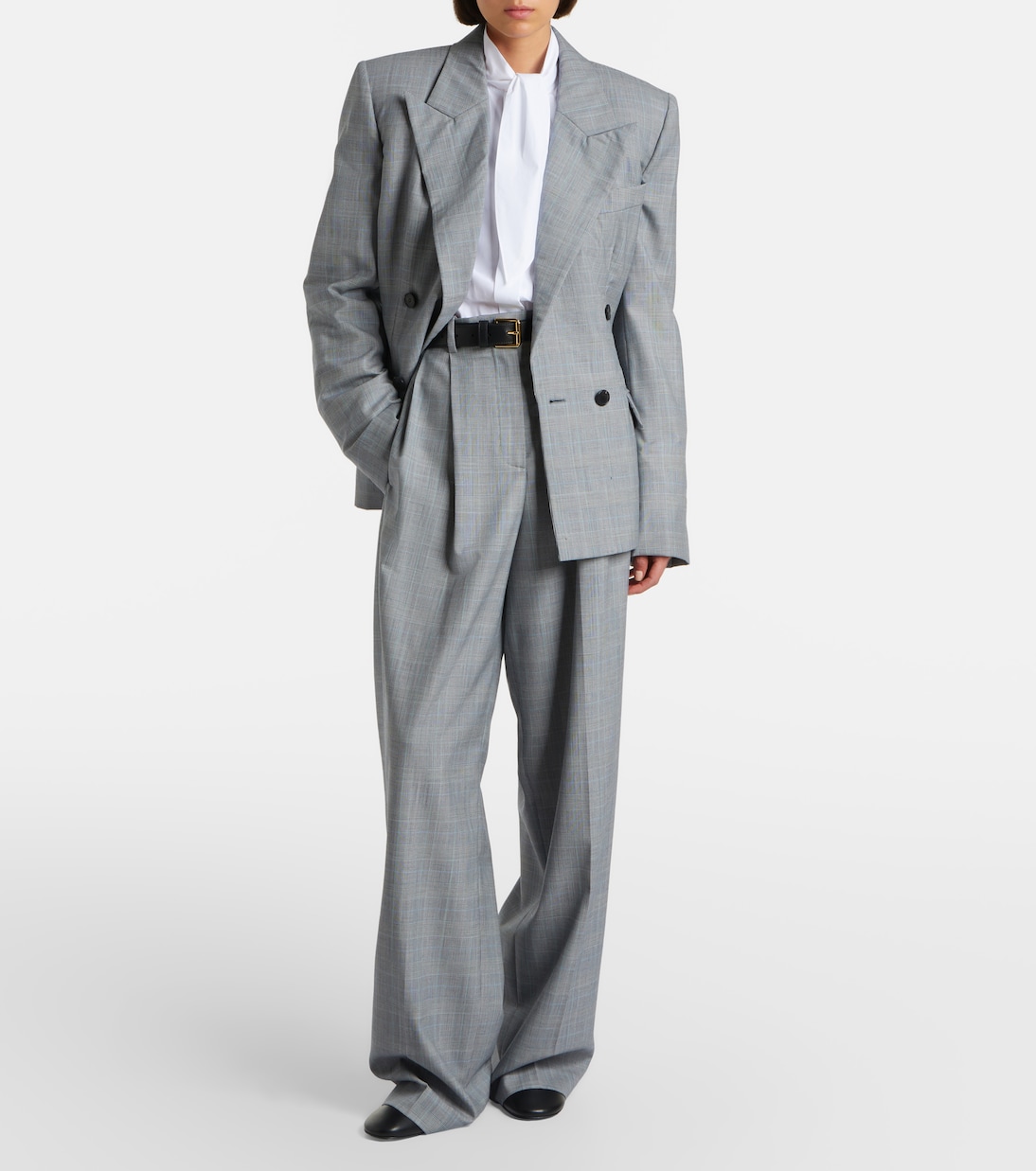Checked Wool Wide-Leg Pants