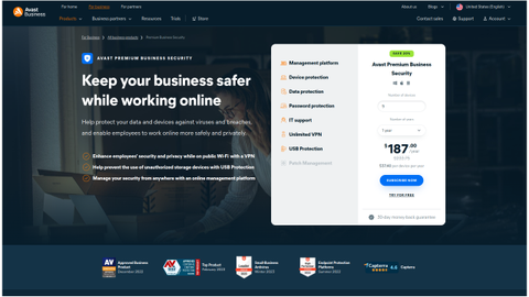 Avast Premium Business Security website screenshot