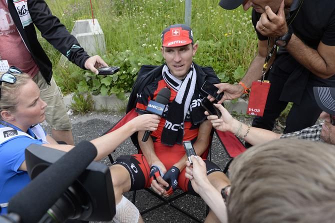Tejay van Garderen (BMC) meets the press after stage 14