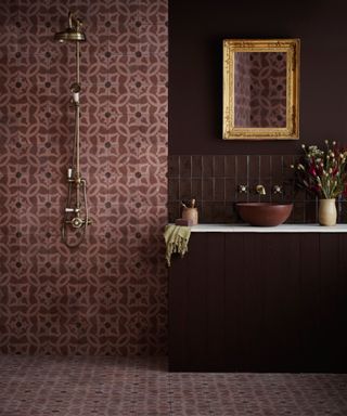 dark burgundy bathroom scheme