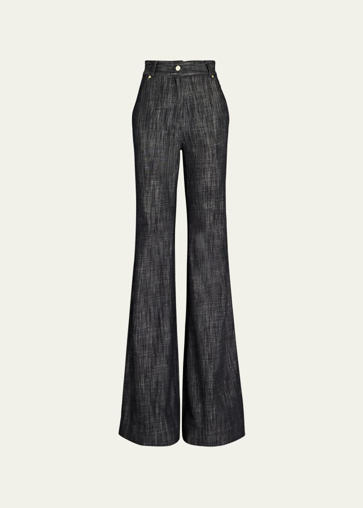 Heathered Wide-Flare Trousers