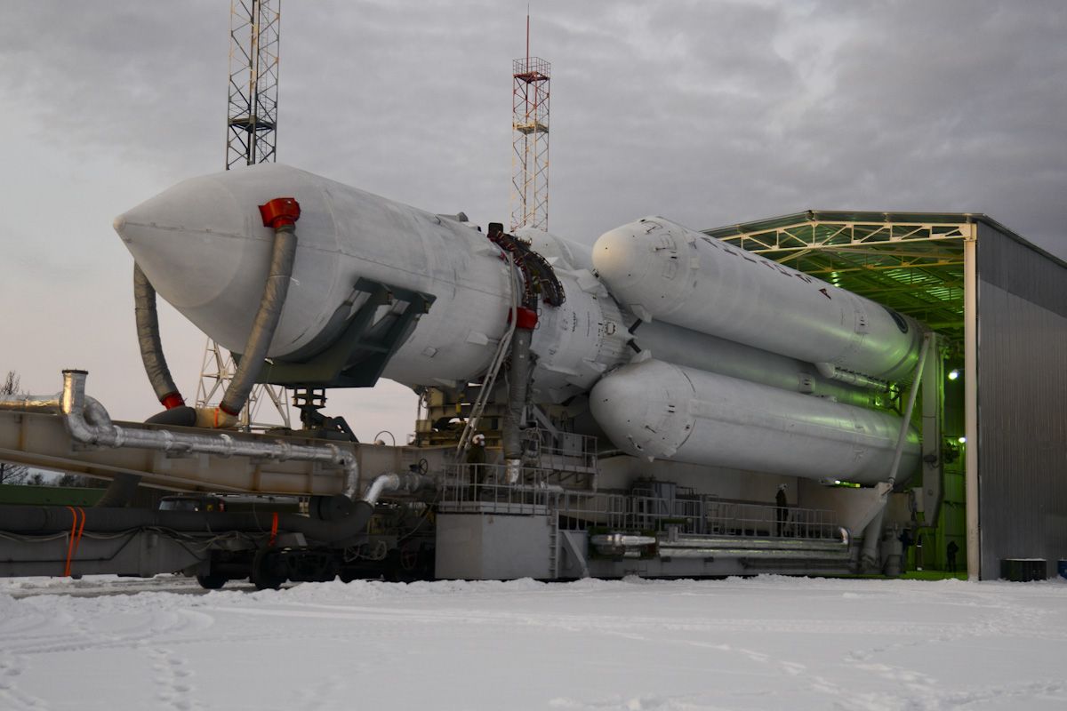 A Russian Angara-A5 rocket is readied for its second test flight from the Plesetsk Cosmodrome in northern Russia.