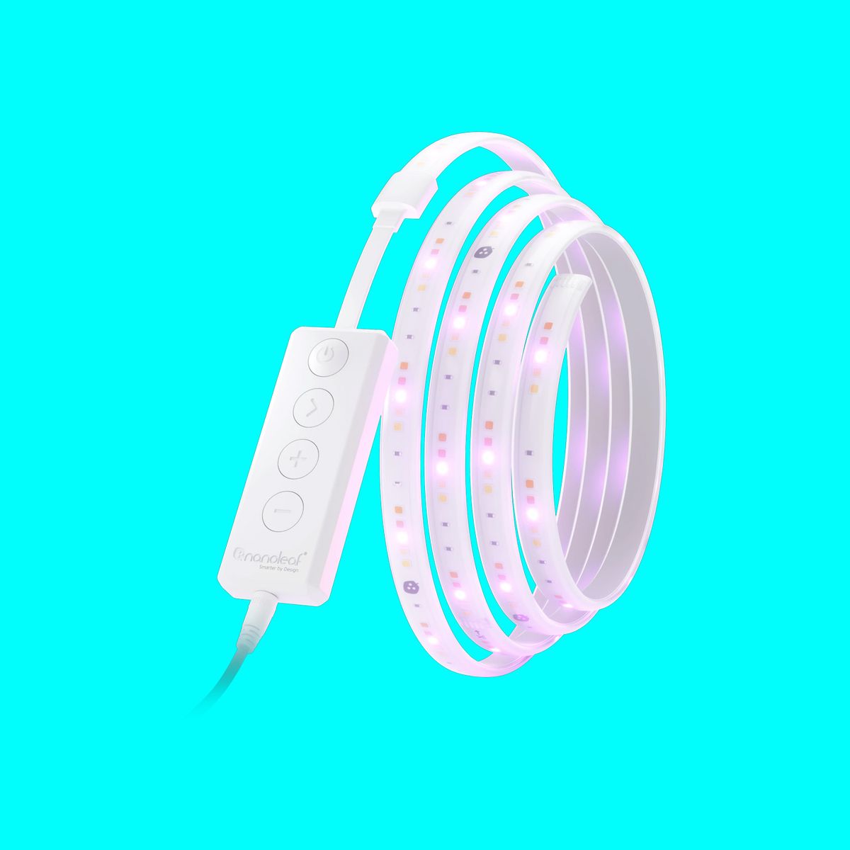 Nanoleaf light strip on a blue background.