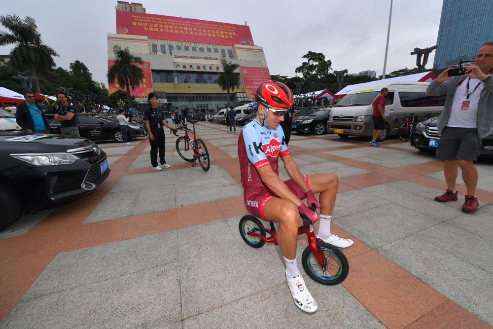 Vyacheslav Kuznetsov tries out a different bike