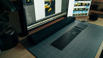 Best soundbars for small TVs: Image depicts soundbar on desk in front of computer screen