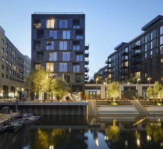 the brentford project showing the neighbourhood among foliage and near the water