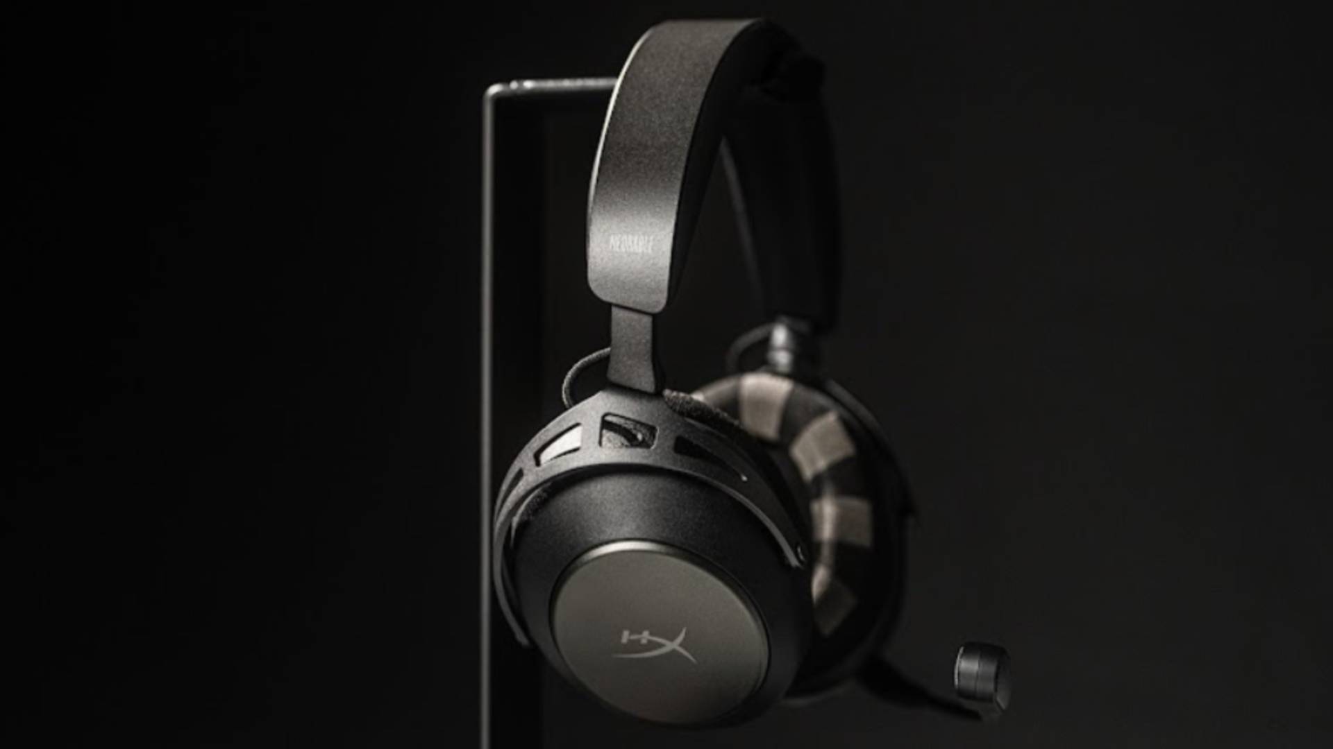 Image of a black and white prototype HyperX and Neurable headset, with a black background.