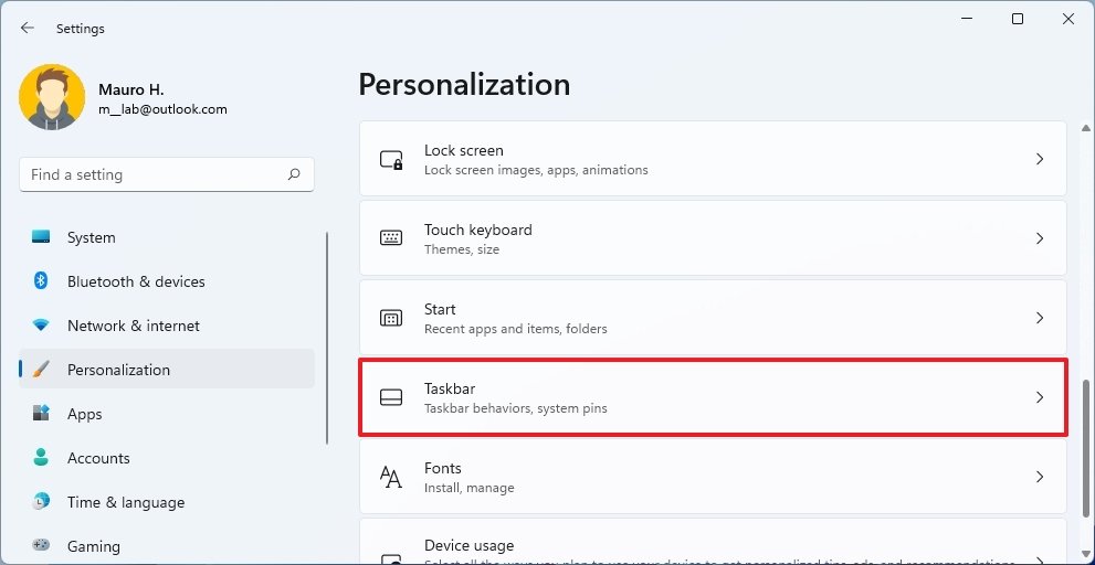 Open Taskbar settings