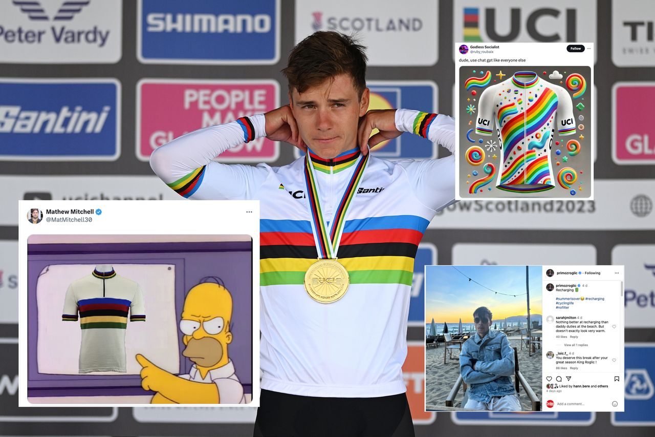 Remco Evenepoel with social media posts overlaid