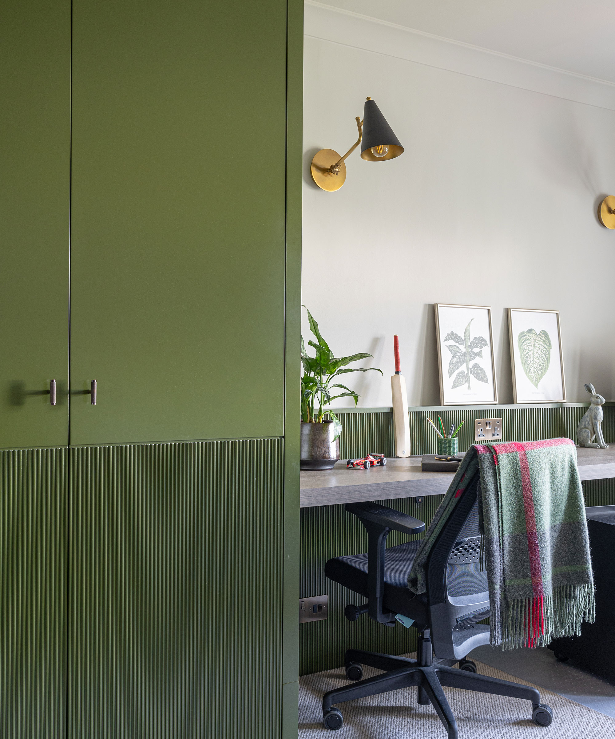modern home office with green home office storage
