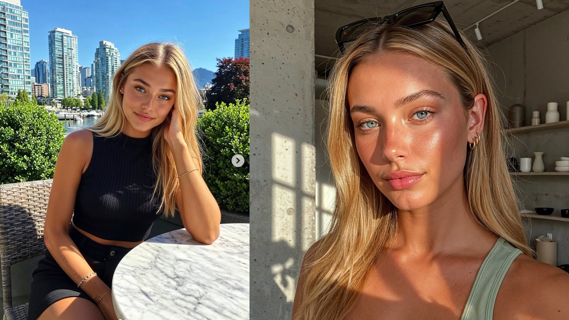 Two AI generated images of pretty young female model